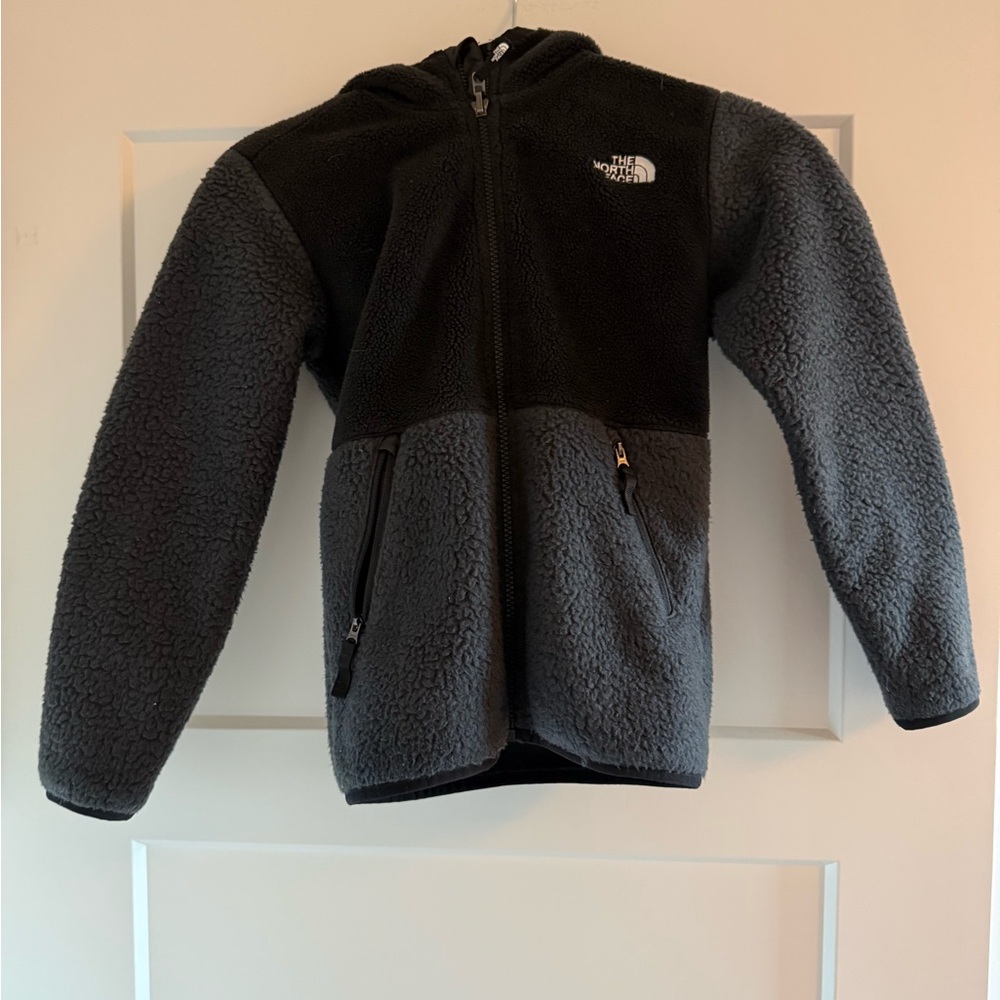 The North Face Kids Black and Gray Fleece Jacket with Hood